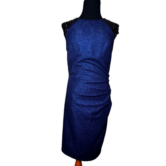 Xscape Navy Black Cocktail Fitted Knee Length Formal Dress SZ 8 Wedding Party - Picture 5 of 15